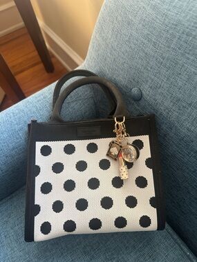 kate spade Black & White Polka Dot Tote with three kate spade charms